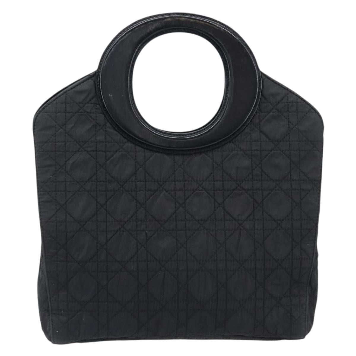 Christian Dior Canage Hand Bag Nylon Black Gold Tone Auth gh2390
