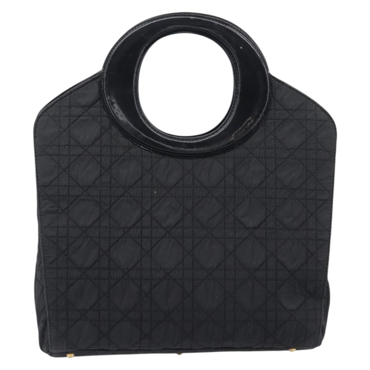 Christian Dior Canage Hand Bag Nylon Black Gold Tone Auth gh2390