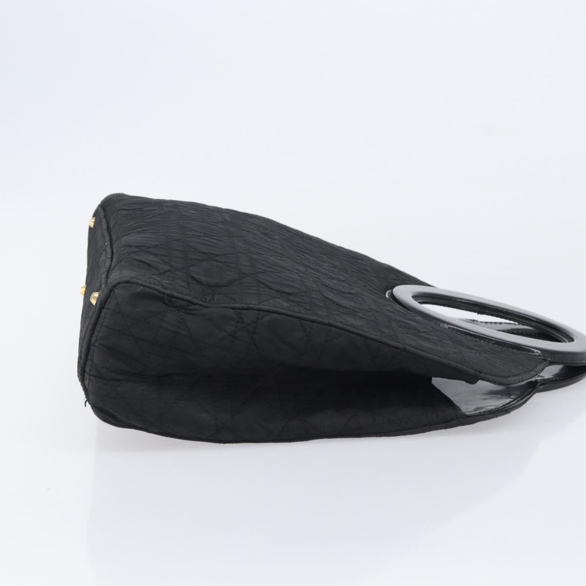 Christian Dior Canage Hand Bag Nylon Black Gold Tone Auth gh2390
