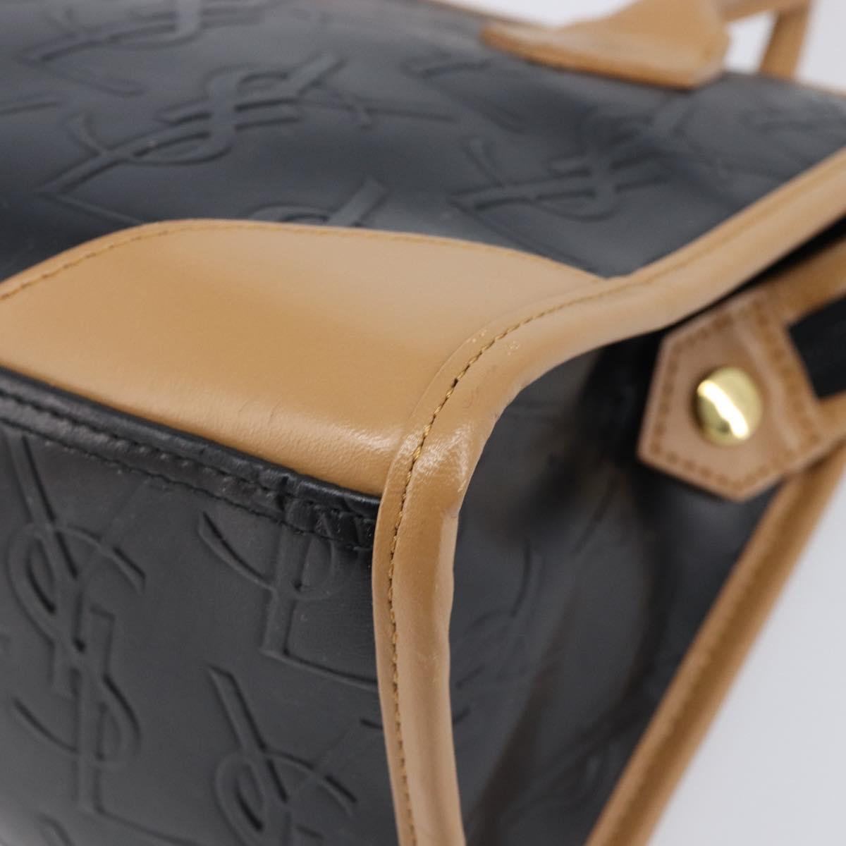 SAINT LAURENT Hand Bag Leather Black Beige Auth gh2393