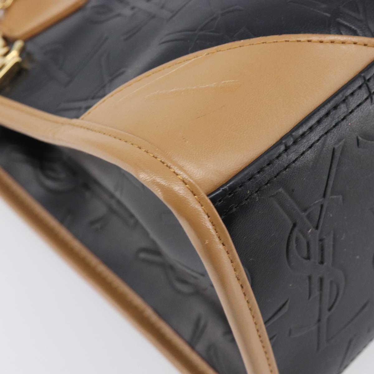 SAINT LAURENT Hand Bag Leather Black Beige Auth gh2393