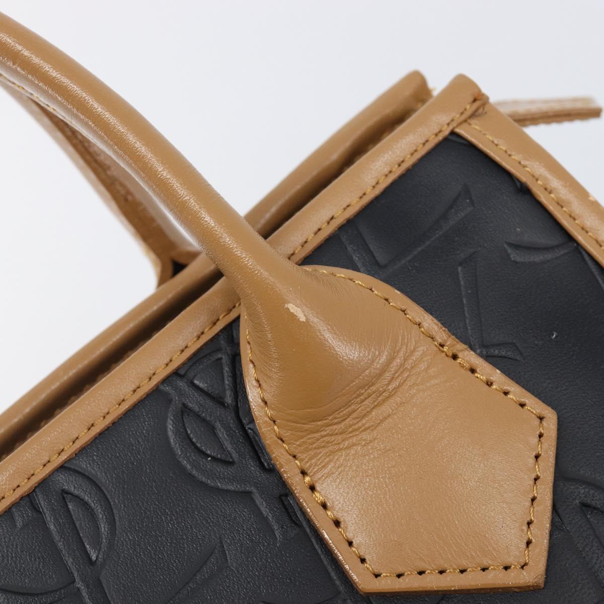 SAINT LAURENT Hand Bag Leather Black Beige Auth gh2393