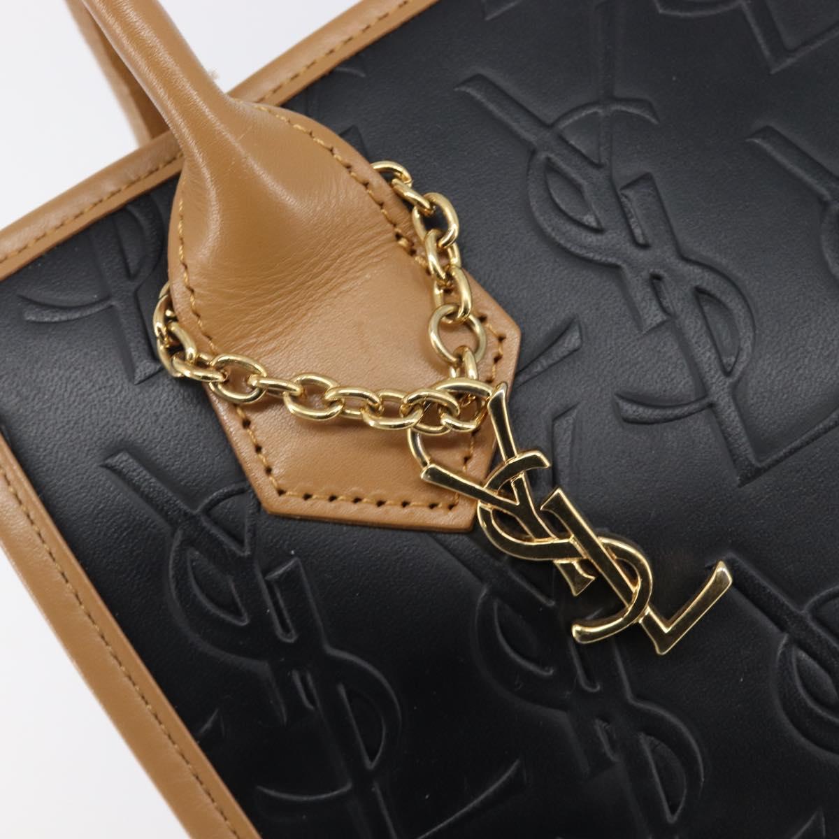 SAINT LAURENT Hand Bag Leather Black Beige Auth gh2393