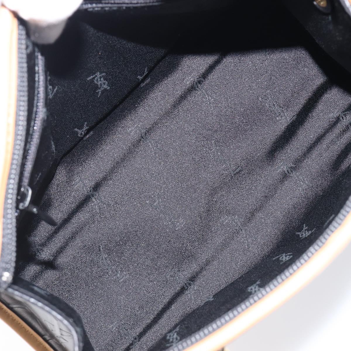 SAINT LAURENT Hand Bag Leather Black Beige Auth gh2393