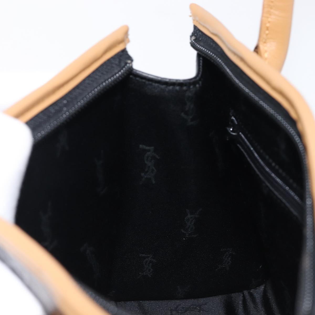 SAINT LAURENT Hand Bag Leather Black Beige Auth gh2393