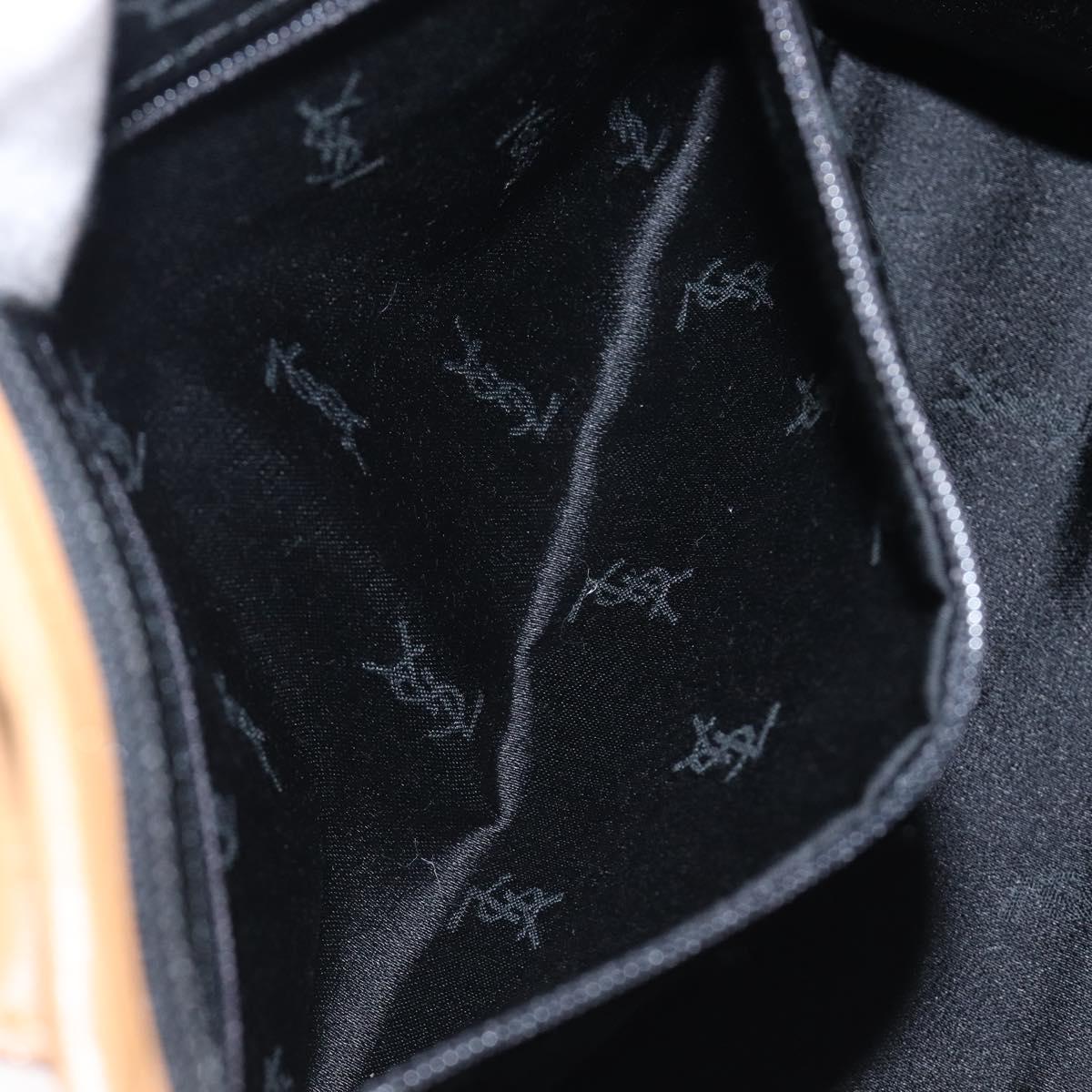 SAINT LAURENT Hand Bag Leather Black Beige Auth gh2393