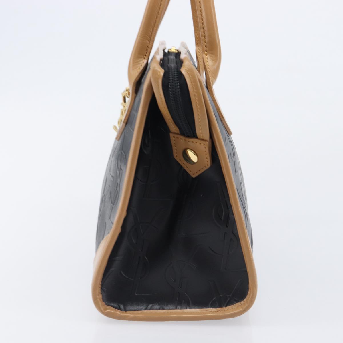 SAINT LAURENT Hand Bag Leather Black Beige Auth gh2393