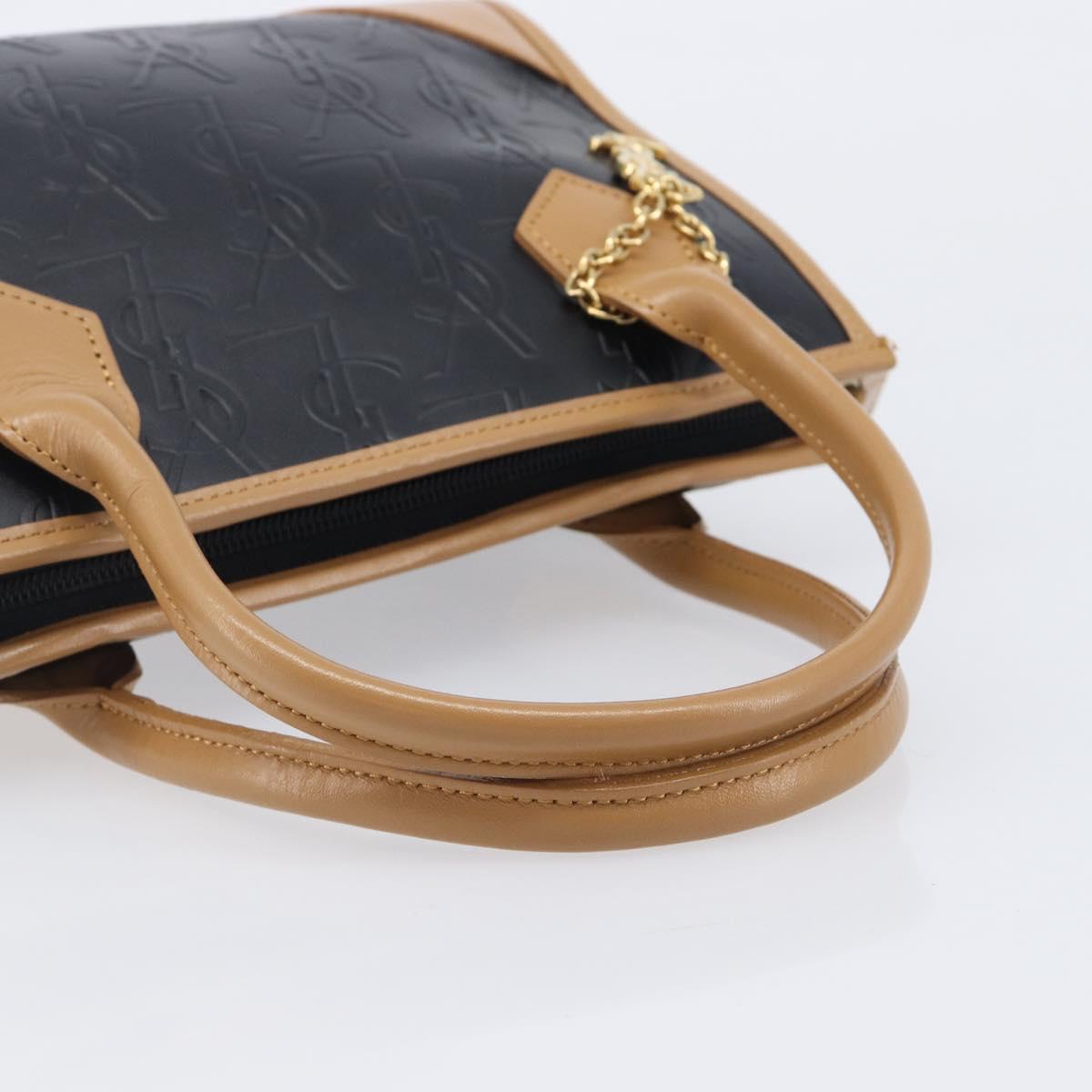 SAINT LAURENT Hand Bag Leather Black Beige Auth gh2393