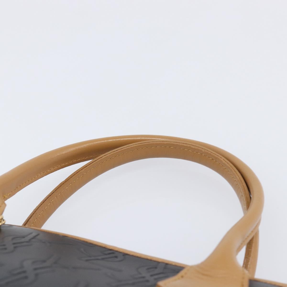 SAINT LAURENT Hand Bag Leather Black Beige Auth gh2393