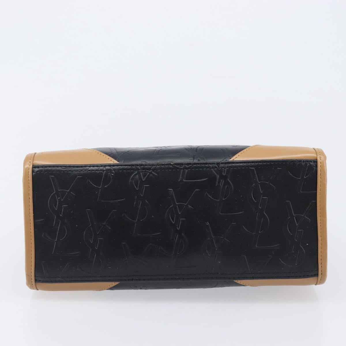 SAINT LAURENT Hand Bag Leather Black Beige Auth gh2393