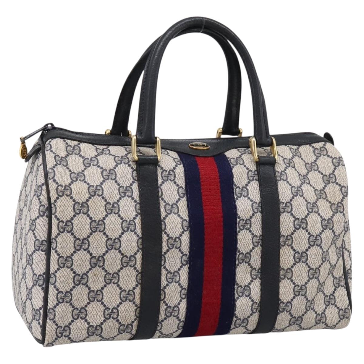 GUCCI GG Supreme Sherry Line Hand Bag PVC Navy Gold Tone 40 3842 Auth gh2396