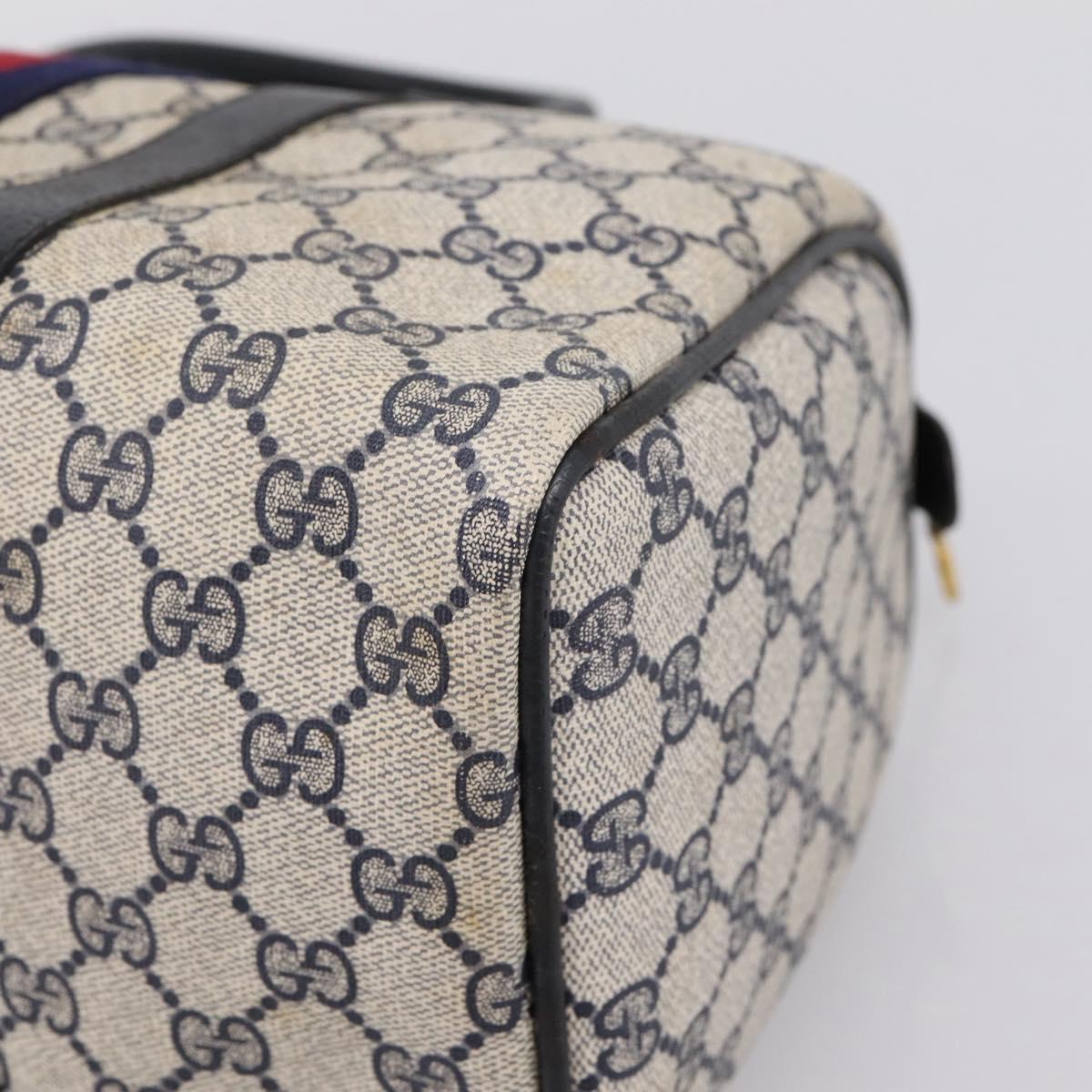GUCCI GG Supreme Sherry Line Hand Bag PVC Navy Gold Tone 40 3842 Auth gh2396