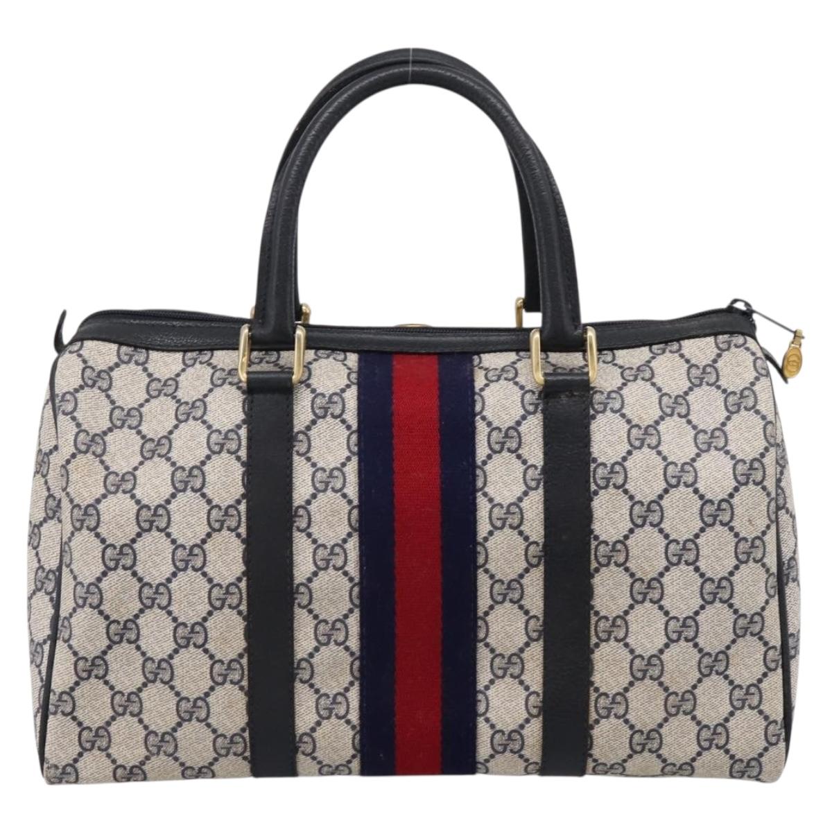 GUCCI GG Supreme Sherry Line Hand Bag PVC Navy Gold Tone 40 3842 Auth gh2396