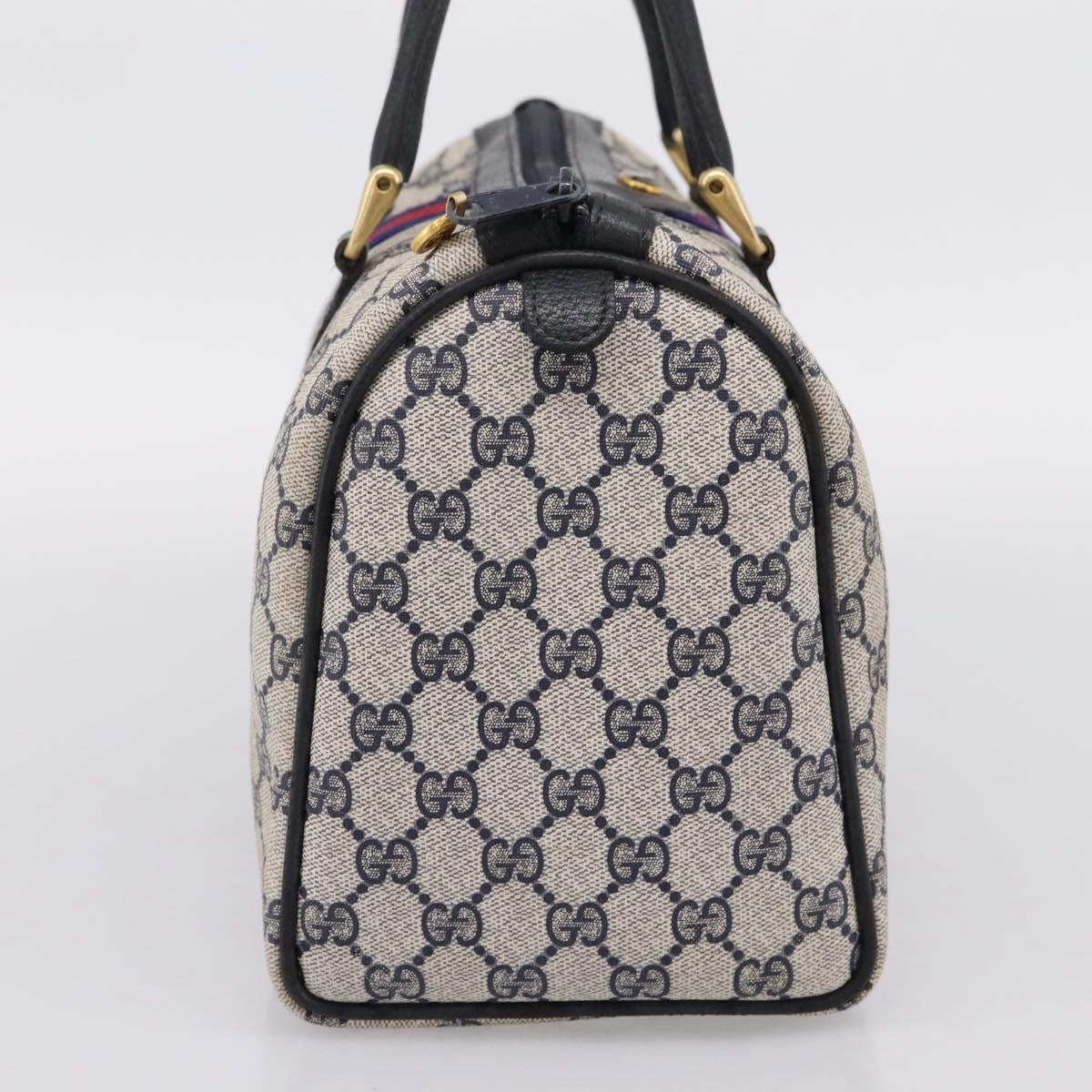 GUCCI GG Supreme Sherry Line Hand Bag PVC Navy Gold Tone 40 3842 Auth gh2396