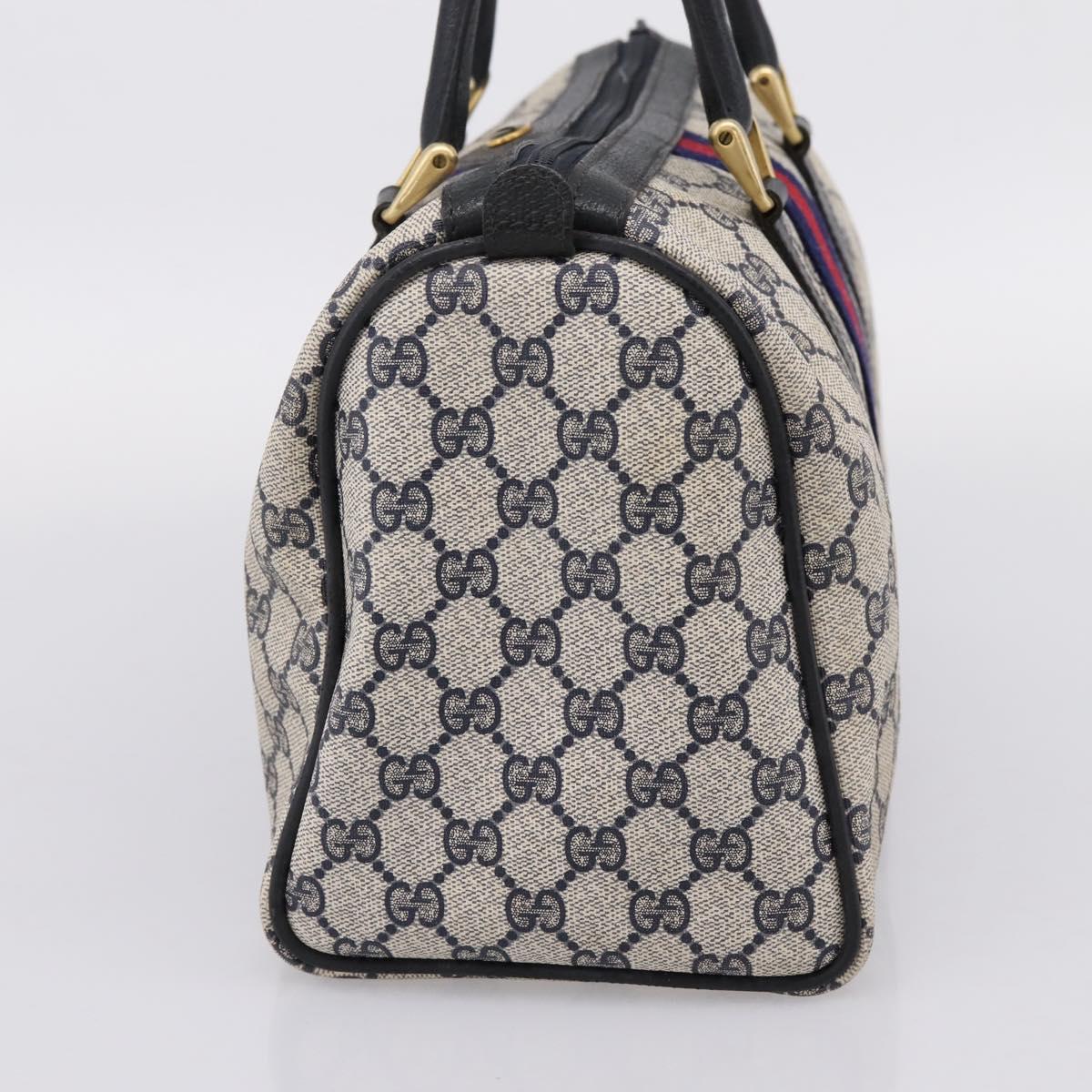 GUCCI GG Supreme Sherry Line Hand Bag PVC Navy Gold Tone 40 3842 Auth gh2396