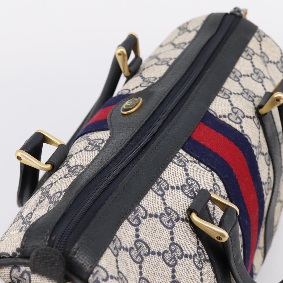 GUCCI GG Supreme Sherry Line Hand Bag PVC Navy Gold Tone 40 3842 Auth gh2396