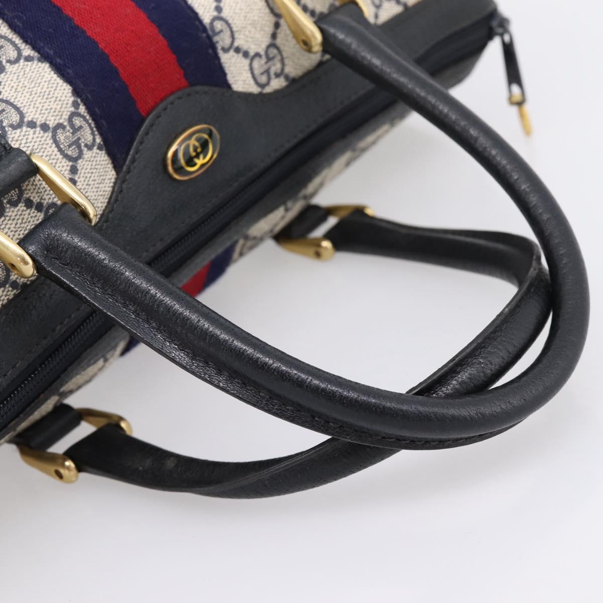 GUCCI GG Supreme Sherry Line Hand Bag PVC Navy Gold Tone 40 3842 Auth gh2396
