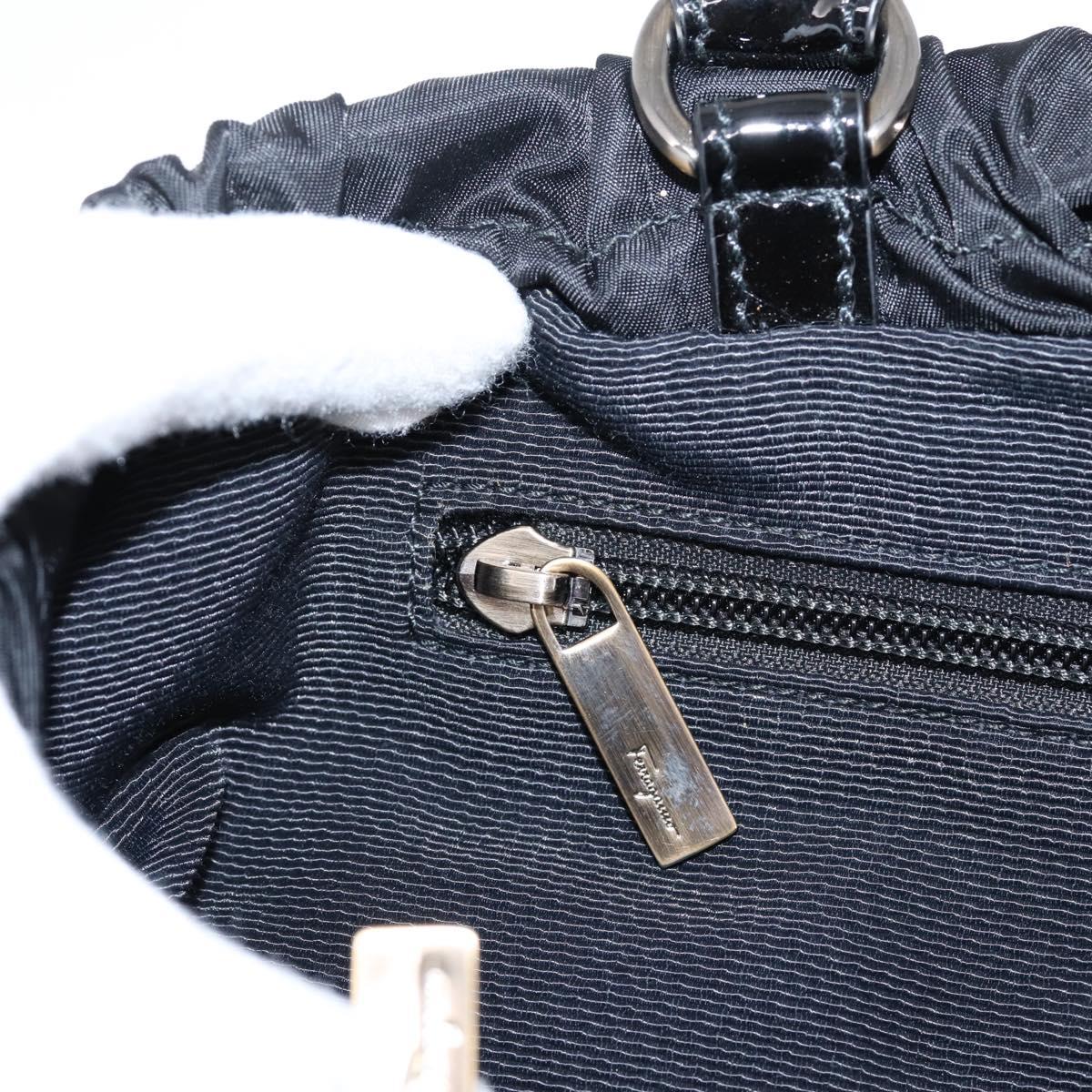 Salvatore Ferragamo Vala Tote Bag Nylon Black Gold Tone Auth gh2398A