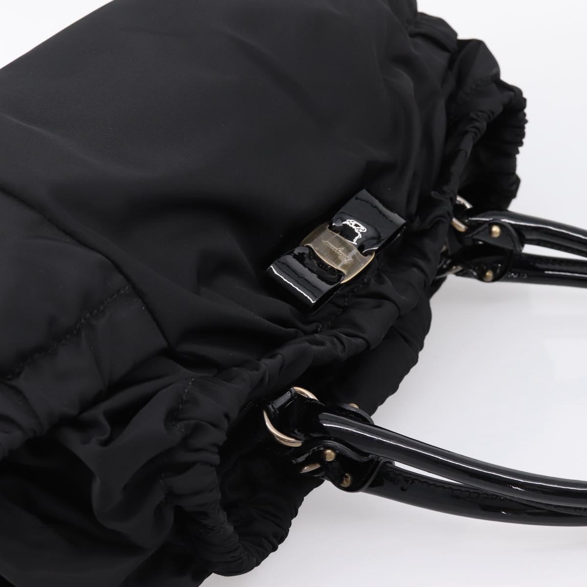 Salvatore Ferragamo Vala Tote Bag Nylon Black Gold Tone Auth gh2398A
