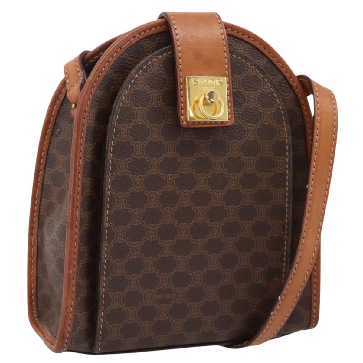 CELINE Macadam Shoulder Bag PVC Brown Gold Tone Auth gh2400