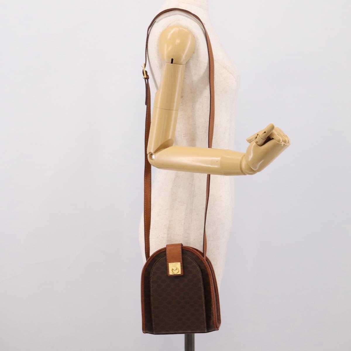 CELINE Macadam Shoulder Bag PVC Brown Gold Tone Auth gh2400