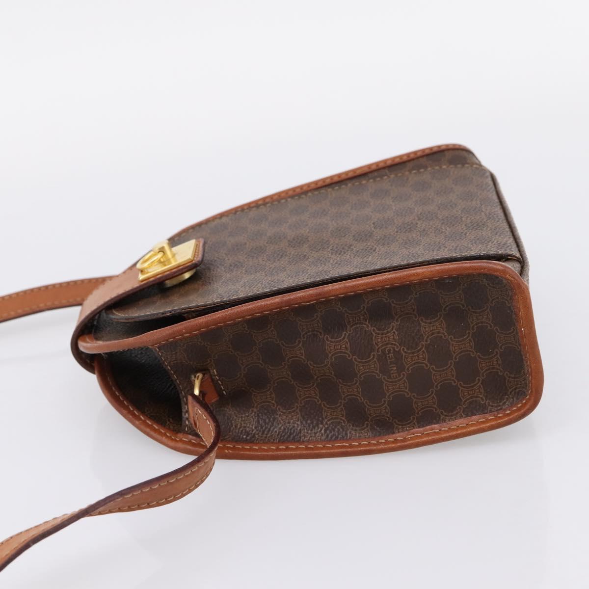CELINE Macadam Shoulder Bag PVC Brown Gold Tone Auth gh2400