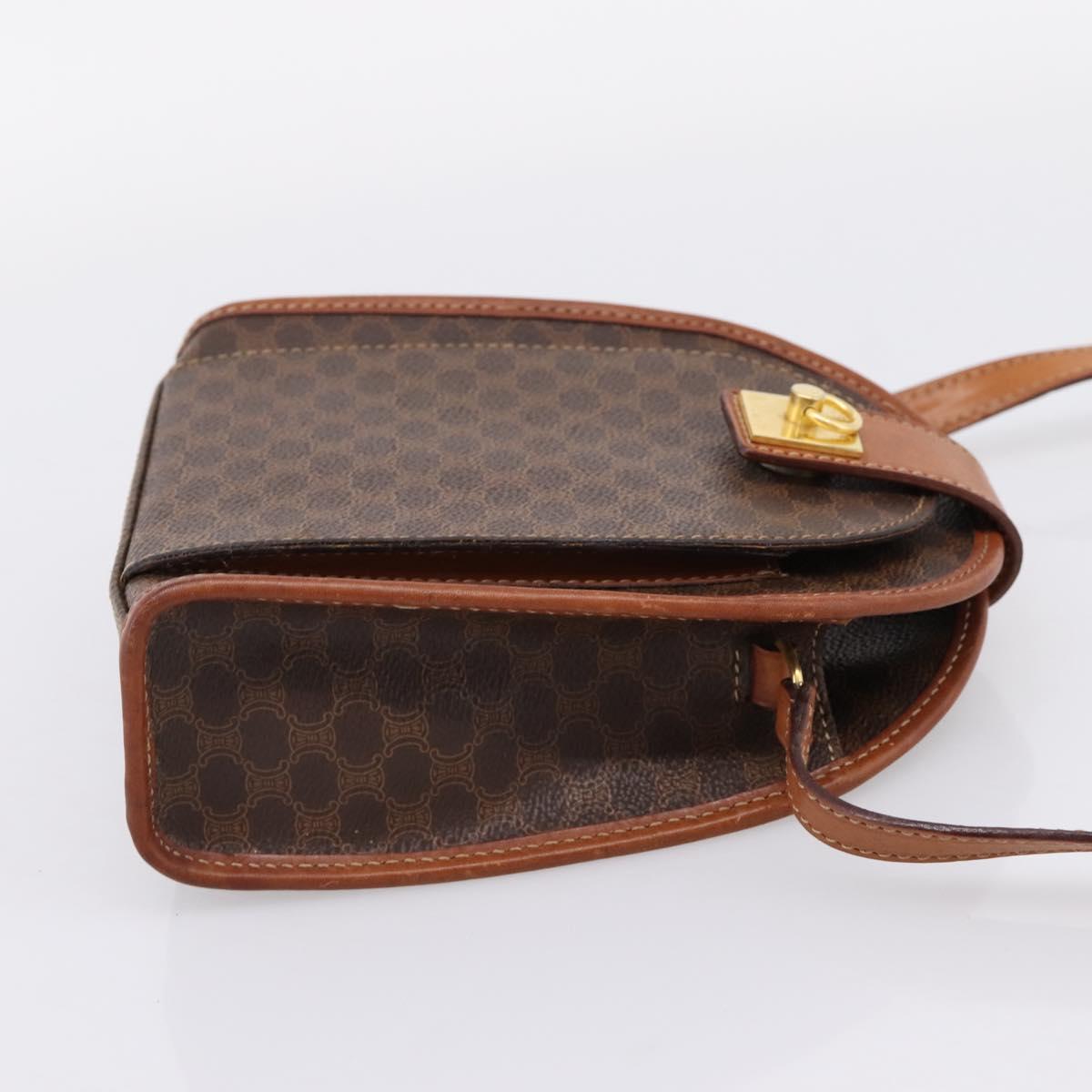 CELINE Macadam Shoulder Bag PVC Brown Gold Tone Auth gh2400