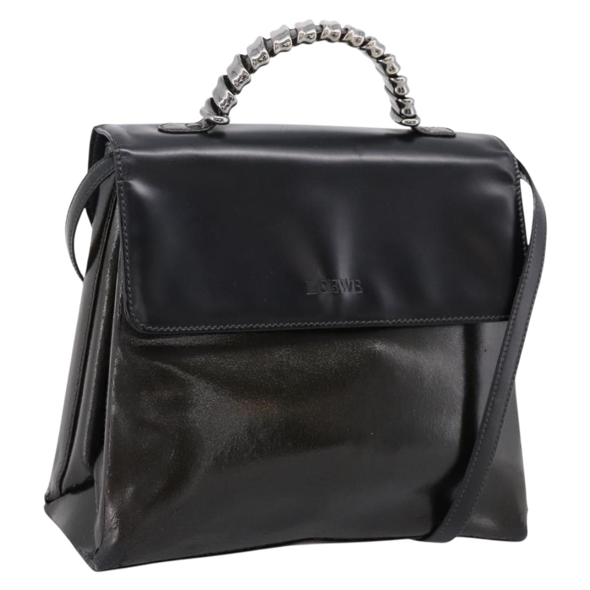 LOEWE Velazquez Hand Bag Leather 2way Green Silver Auth gh2401