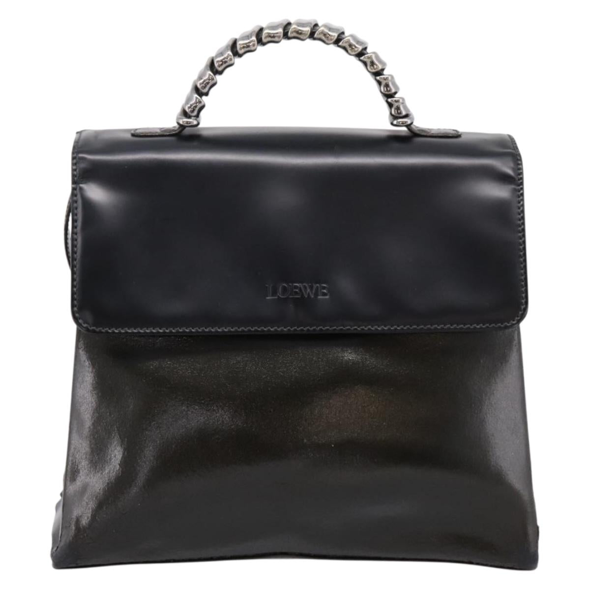 LOEWE Velazquez Hand Bag Leather 2way Green Silver Auth gh2401