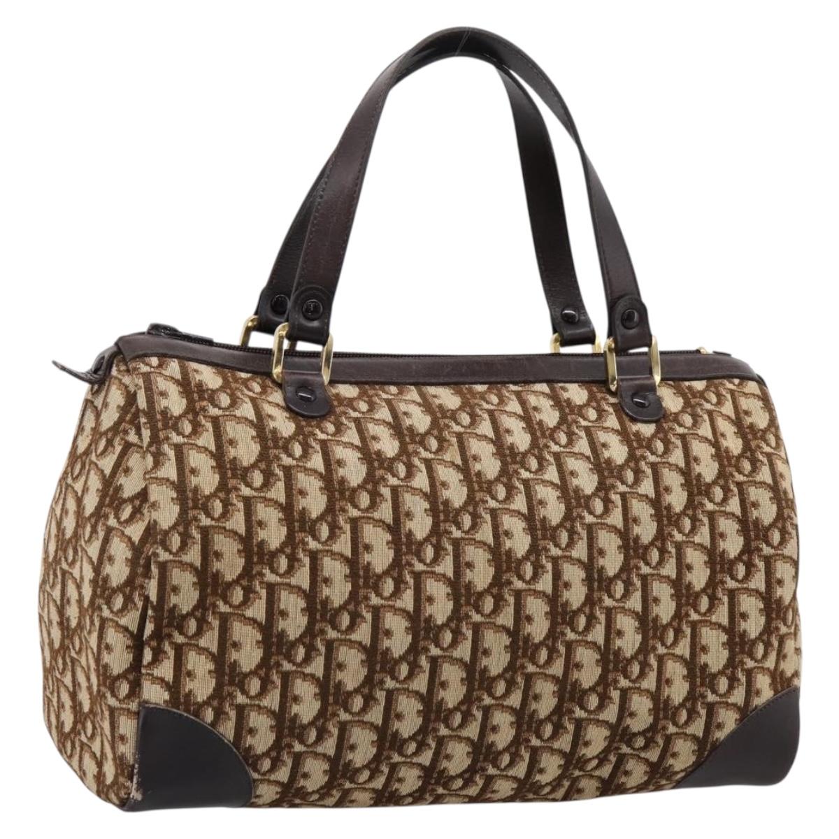 Christian Dior Trotter Canvas Hand Bag Brown Gold Tone Auth gh2402