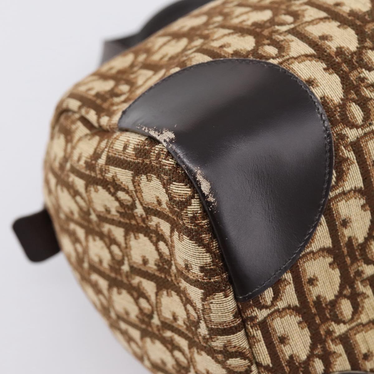 Christian Dior Trotter Canvas Hand Bag Brown Gold Tone Auth gh2402