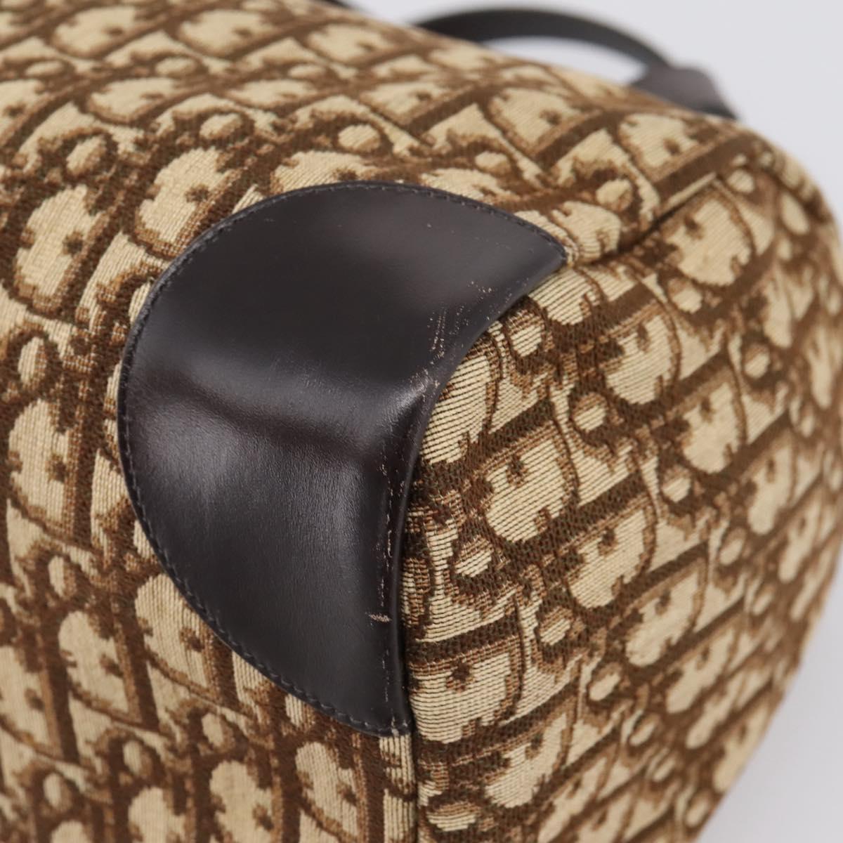 Christian Dior Trotter Canvas Hand Bag Brown Gold Tone Auth gh2402