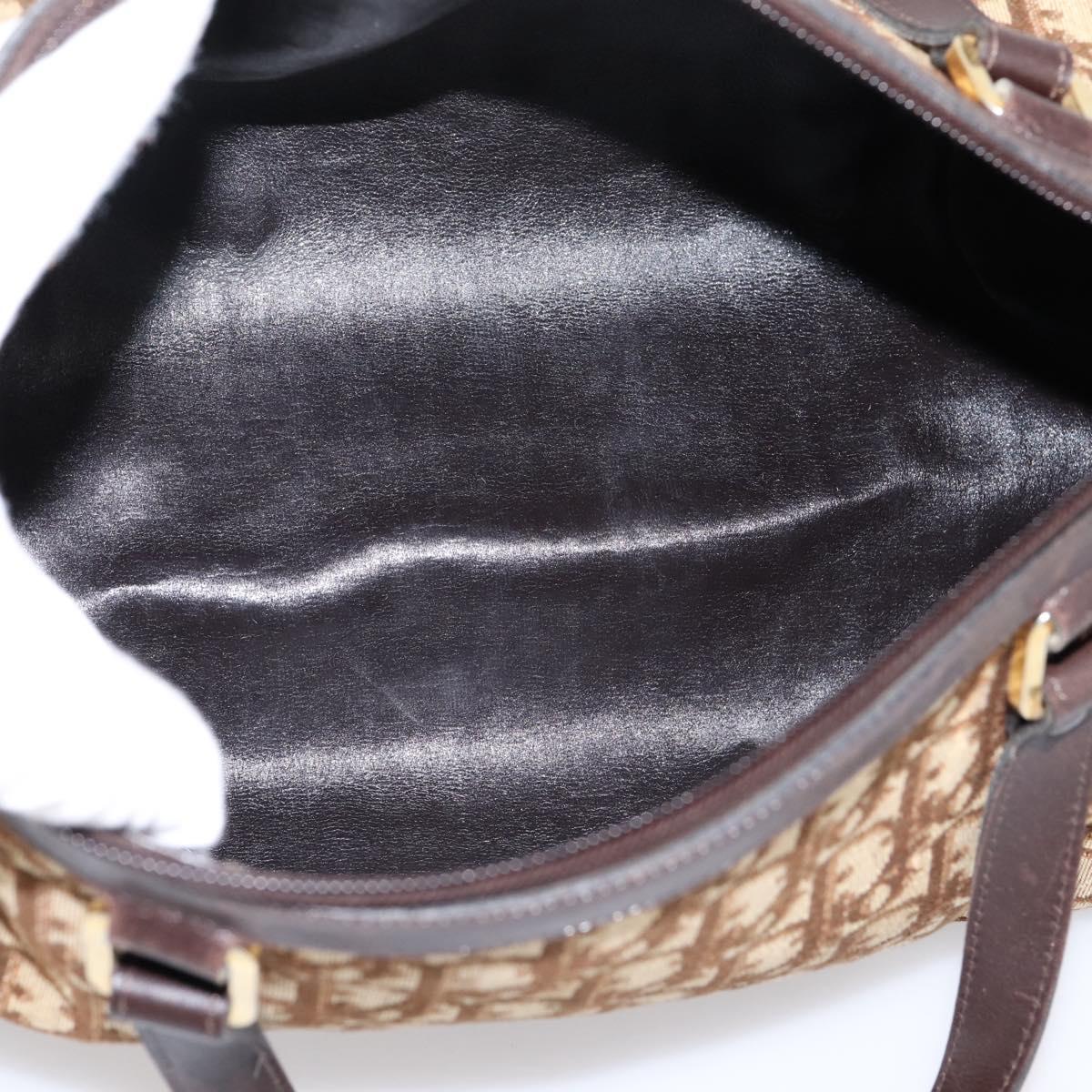Christian Dior Trotter Canvas Hand Bag Brown Gold Tone Auth gh2402