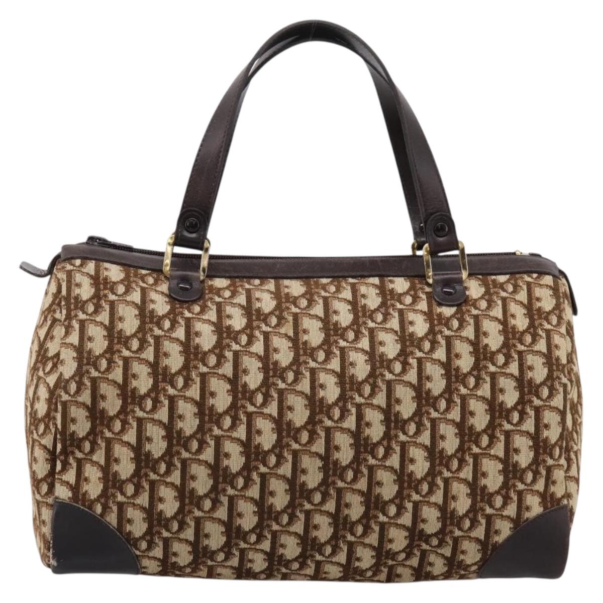 Christian Dior Trotter Canvas Hand Bag Brown Gold Tone Auth gh2402