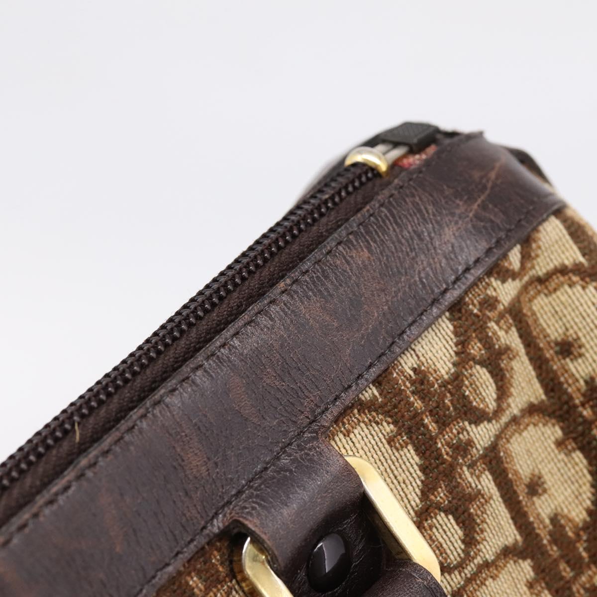 Christian Dior Trotter Canvas Hand Bag Brown Gold Tone Auth gh2402