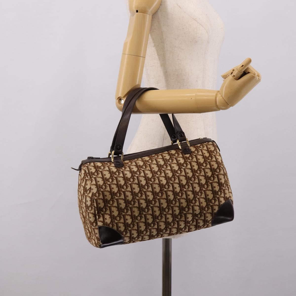 Christian Dior Trotter Canvas Hand Bag Brown Gold Tone Auth gh2402