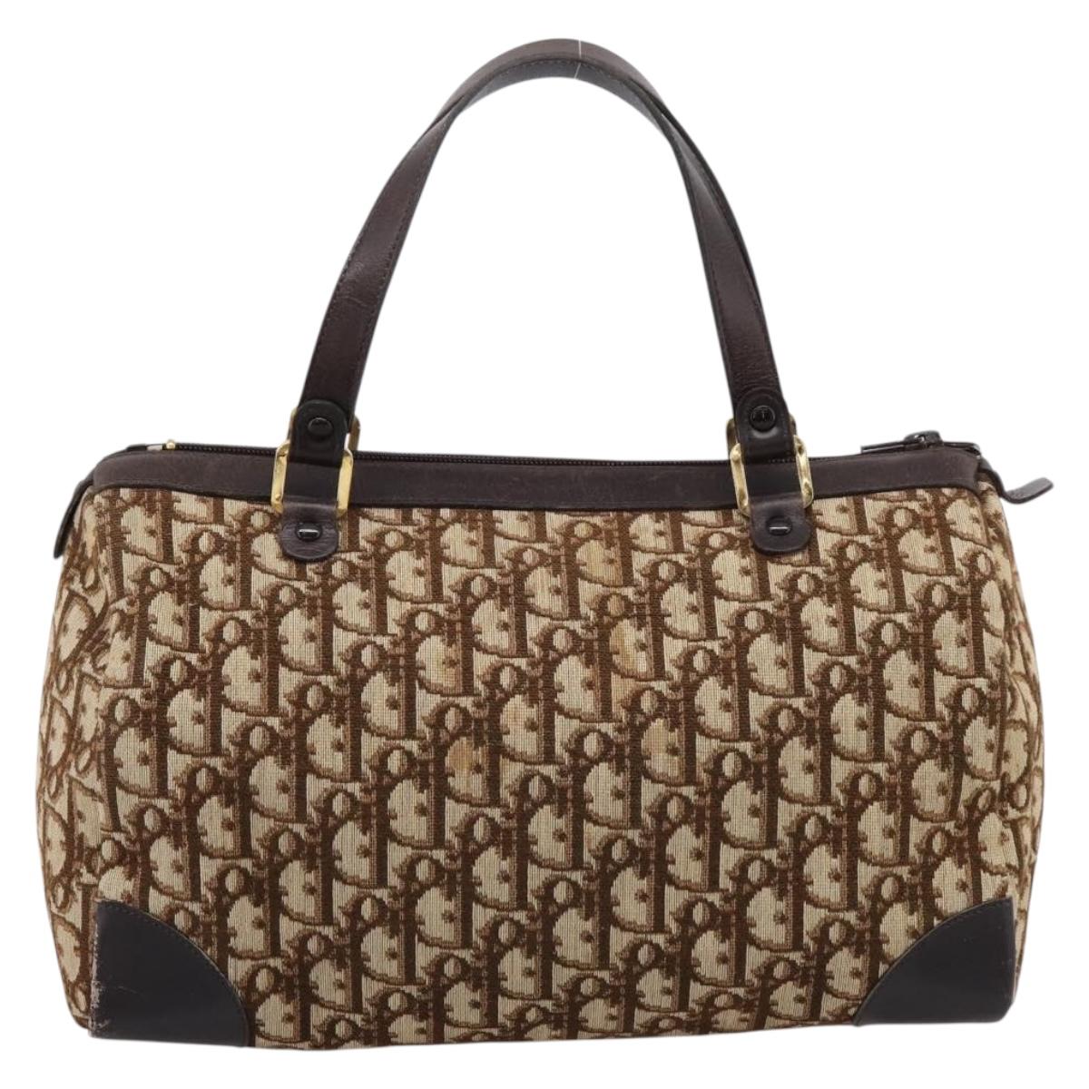 Christian Dior Trotter Canvas Hand Bag Brown Gold Tone Auth gh2402