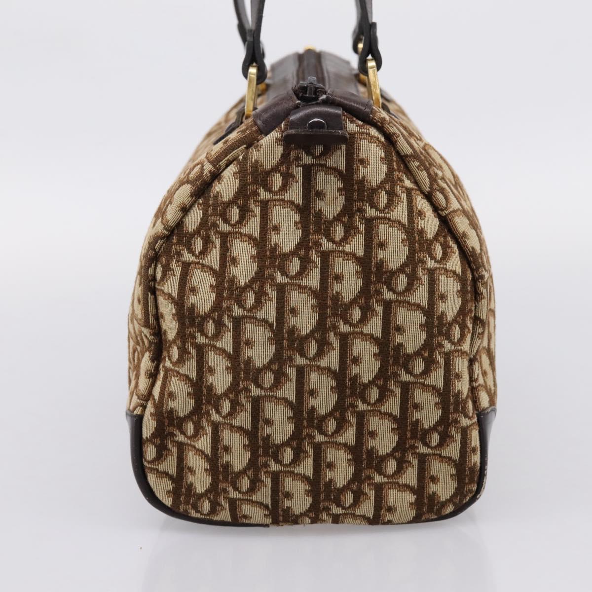 Christian Dior Trotter Canvas Hand Bag Brown Gold Tone Auth gh2402