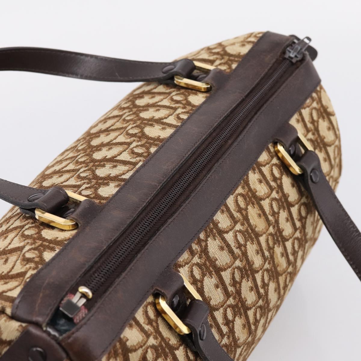 Christian Dior Trotter Canvas Hand Bag Brown Gold Tone Auth gh2402