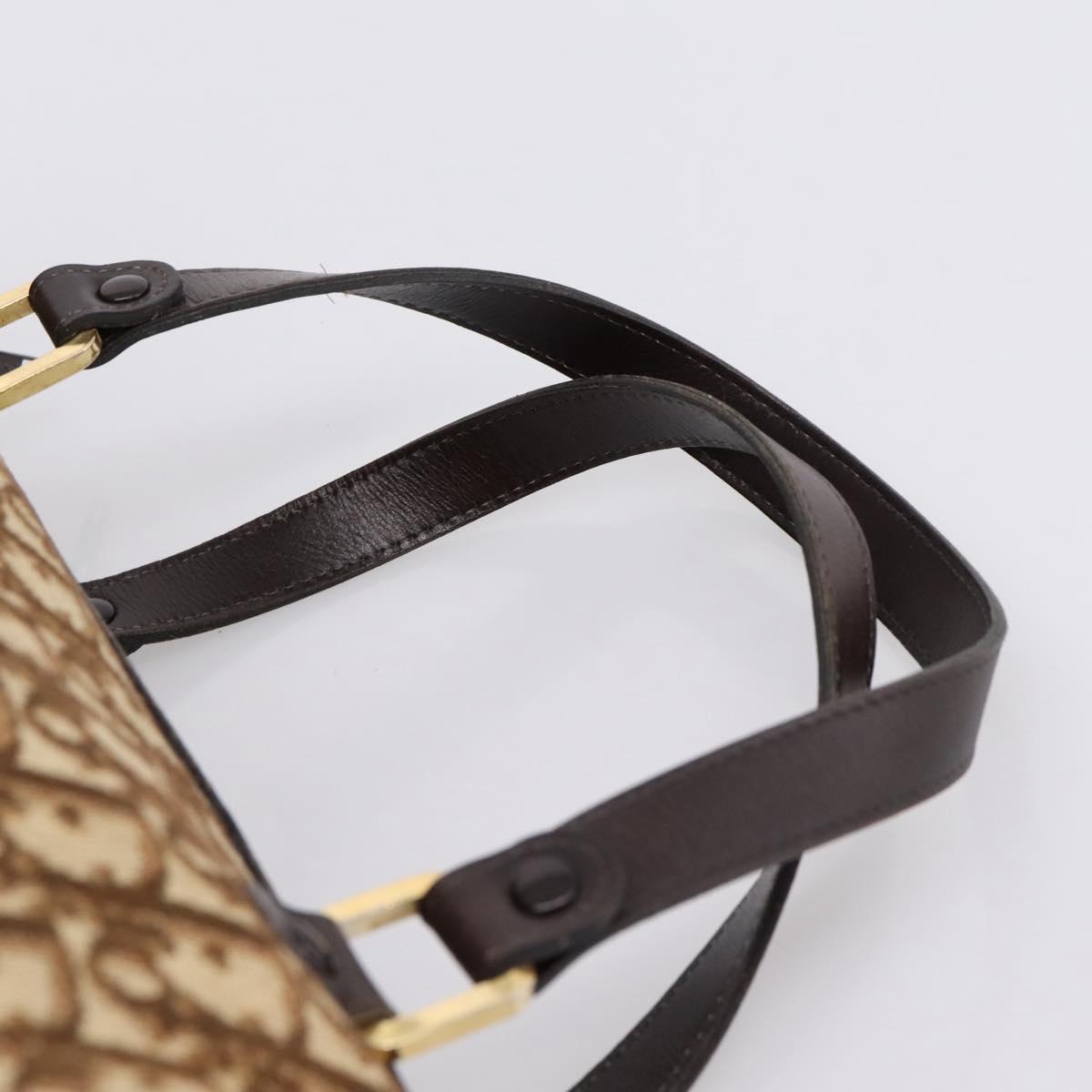 Christian Dior Trotter Canvas Hand Bag Brown Gold Tone Auth gh2402