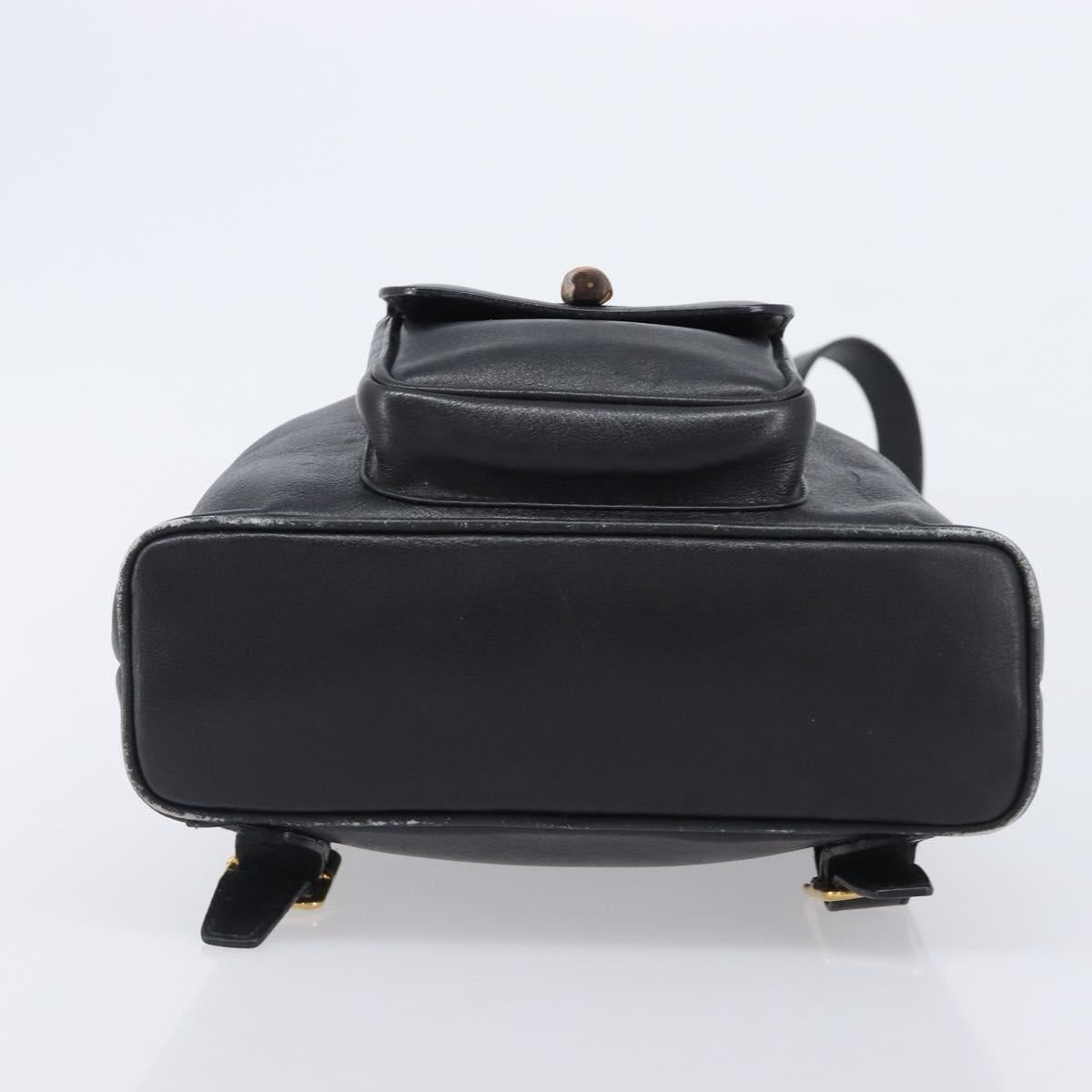 GUCCI Bamboo Backpack Leather Black Gold Tone 003 2034 0030 Auth gh2404