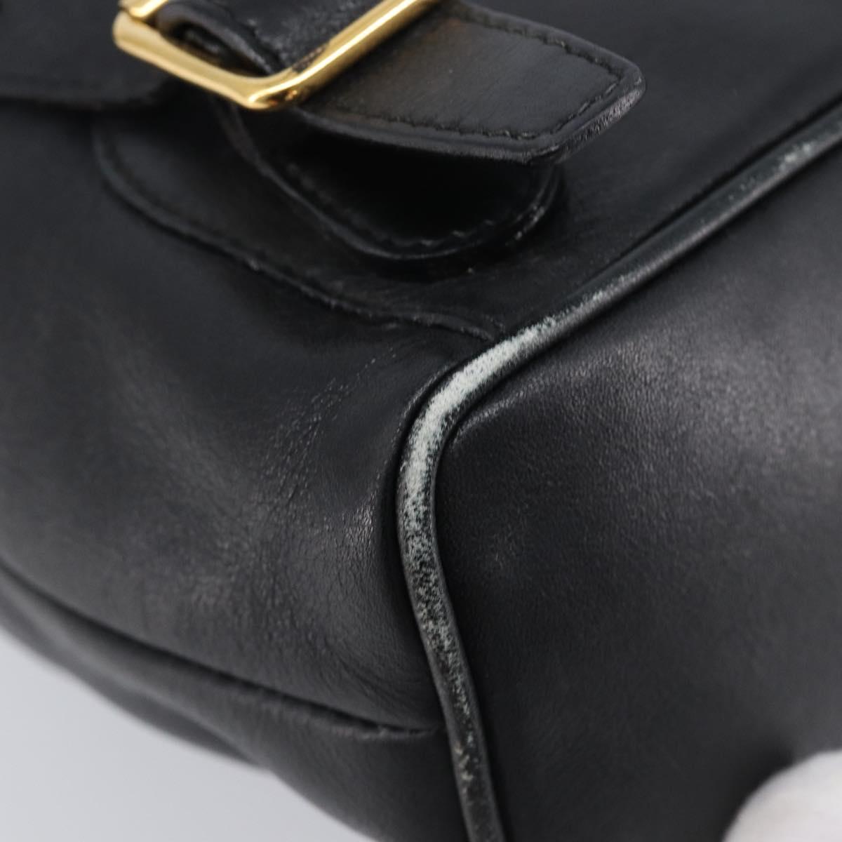 GUCCI Bamboo Backpack Leather Black Gold Tone 003 2034 0030 Auth gh2404