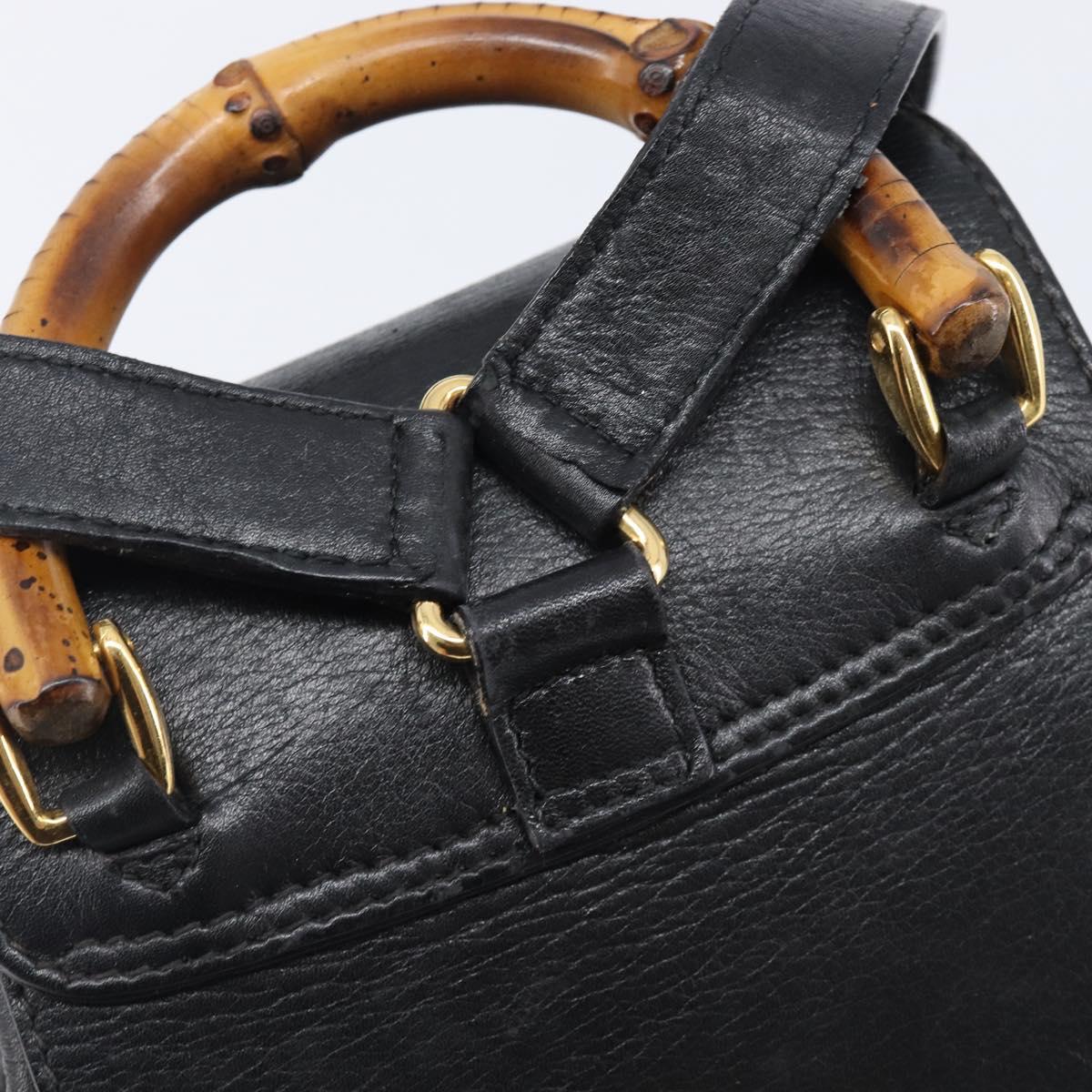 GUCCI Bamboo Backpack Leather Black Gold Tone 003 2034 0030 Auth gh2404