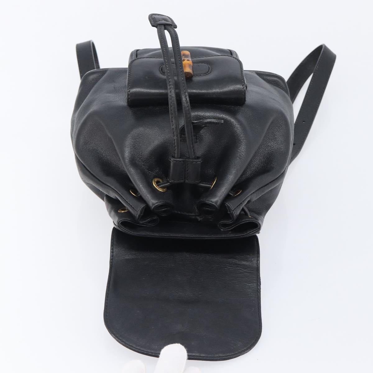 GUCCI Bamboo Backpack Leather Black Gold Tone 003 2034 0030 Auth gh2404