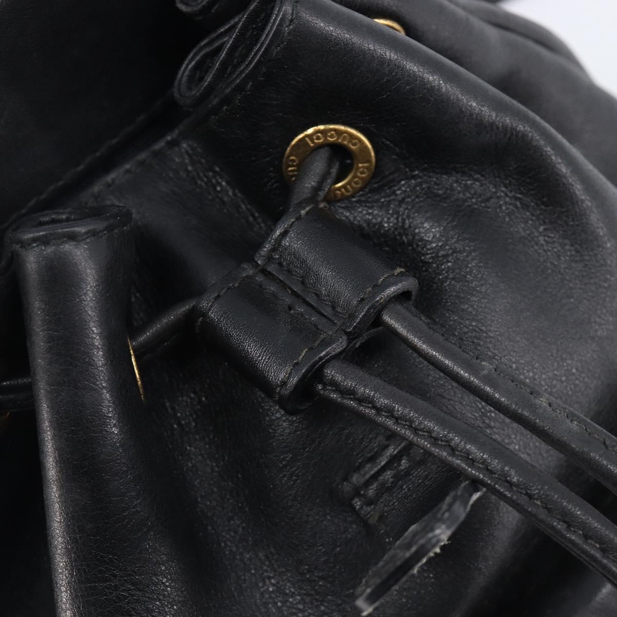 GUCCI Bamboo Backpack Leather Black Gold Tone 003 2034 0030 Auth gh2404