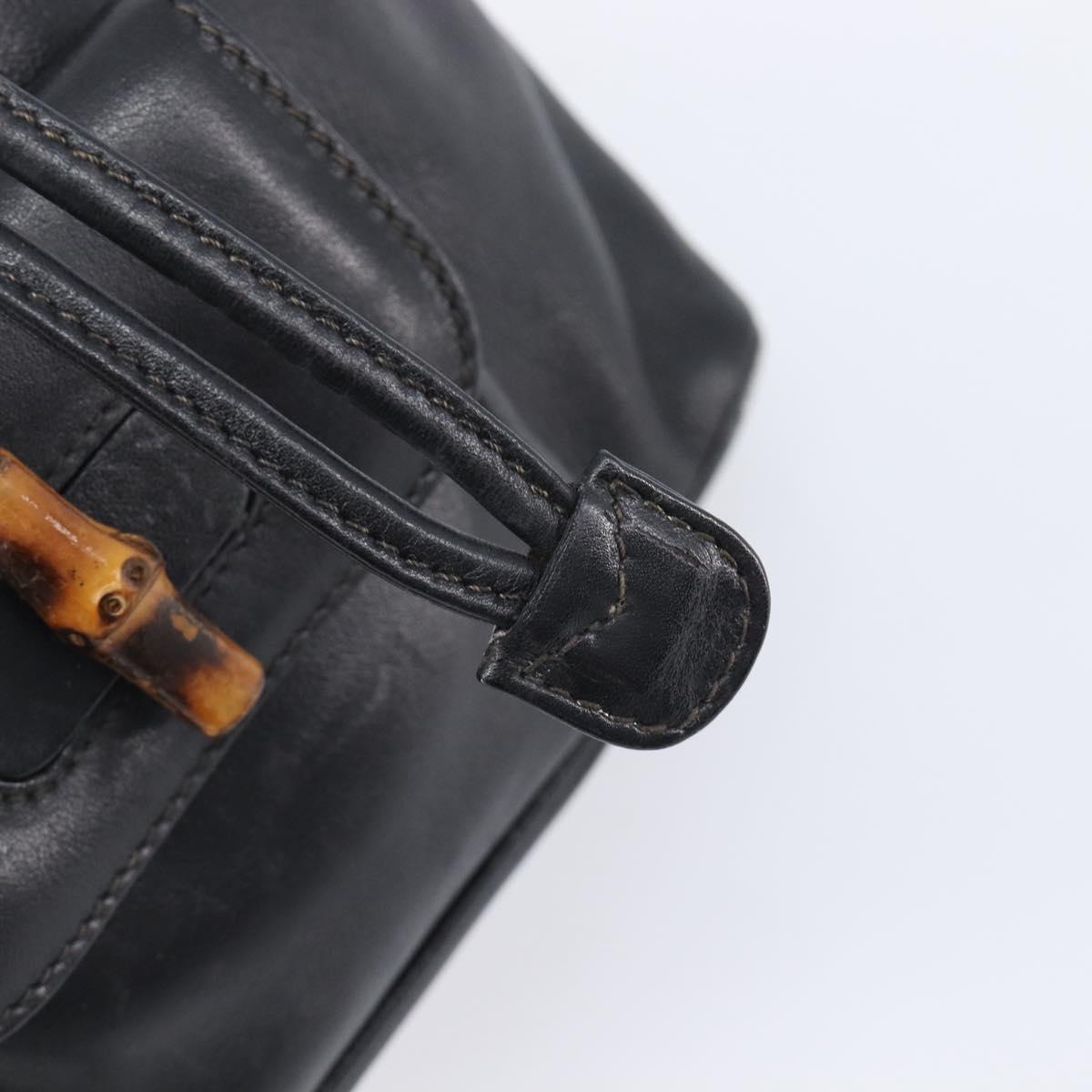 GUCCI Bamboo Backpack Leather Black Gold Tone 003 2034 0030 Auth gh2404