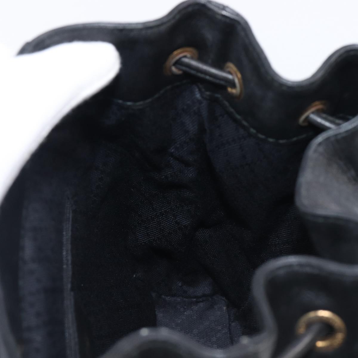 GUCCI Bamboo Backpack Leather Black Gold Tone 003 2034 0030 Auth gh2404