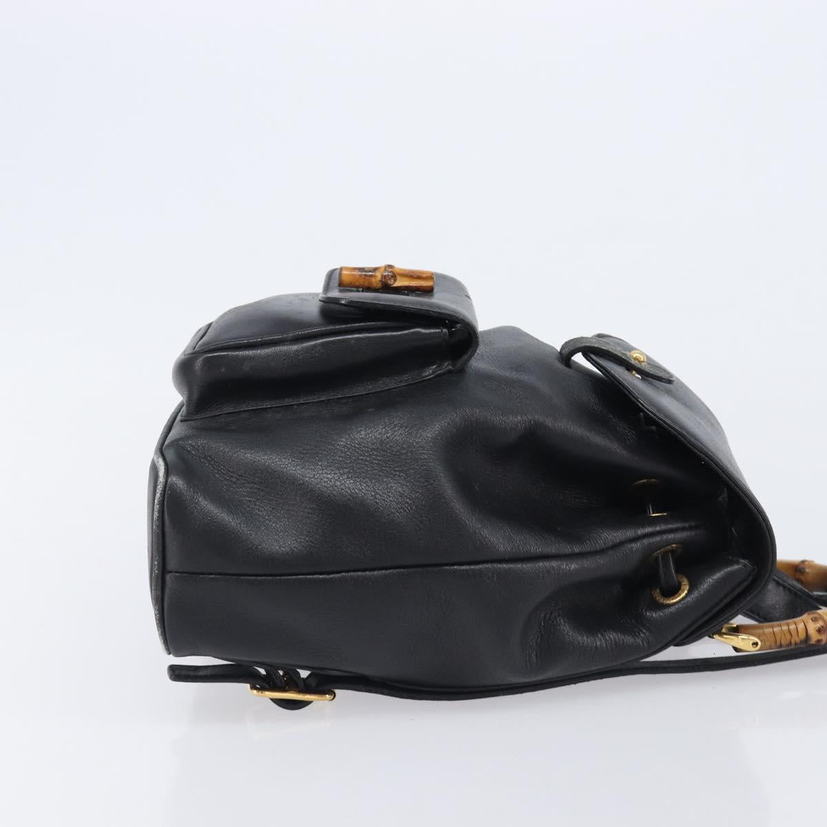GUCCI Bamboo Backpack Leather Black Gold Tone 003 2034 0030 Auth gh2404