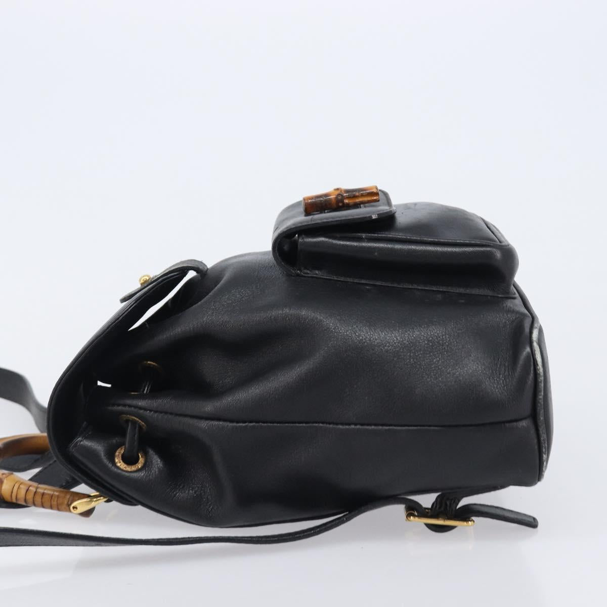 GUCCI Bamboo Backpack Leather Black Gold Tone 003 2034 0030 Auth gh2404
