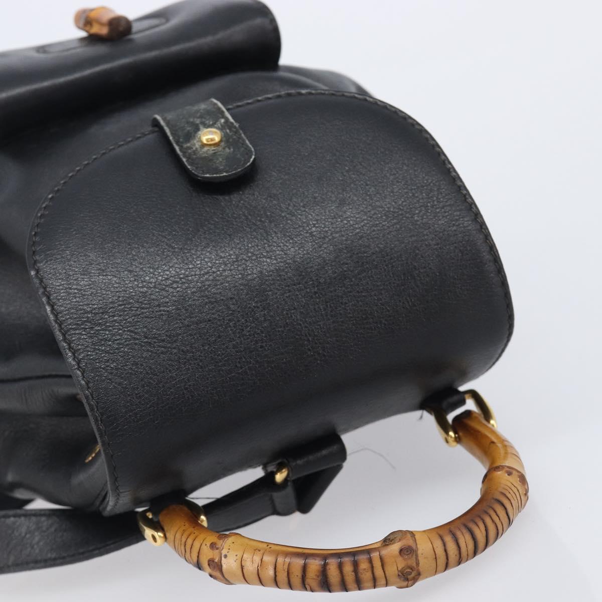 GUCCI Bamboo Backpack Leather Black Gold Tone 003 2034 0030 Auth gh2404